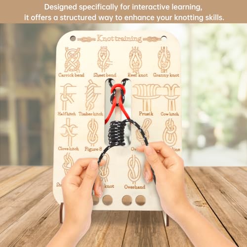 Learn Knot Training Board with 16 Knotting Methods - Wooden Knot Tying Kit for Outdoor Camping & Sailing