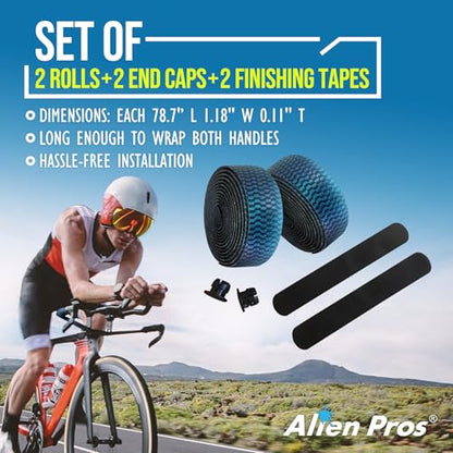 ALIEN PROS Chameleon Skin Bike Handlebar Tape (Set of 2) – Full Pattern Upgrade with Striking Color-Shifting Design and Premium Comfort Grip (Blue) - color: Blue