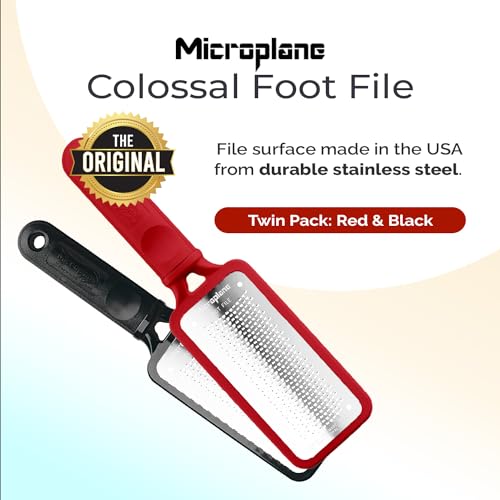 Microplane Colossal Foot File, Red and Black - The Original Stainless-Steel Foot Scraper, Dead Skin/Callus Remover for Feet, Foot Scrubber, Pedicure Tools for Salon-Quality Foot Care (2 Piece Set) - style: Red & Black