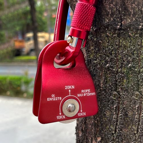 TRIWONDER 20kN Micro Climbing Pulley, Bearing Mobile Sheave Aluminum Fixed Eye Rock Rope Pulley for Rigging Lifting Hitch Tending - color: ‎03 20kN - Red