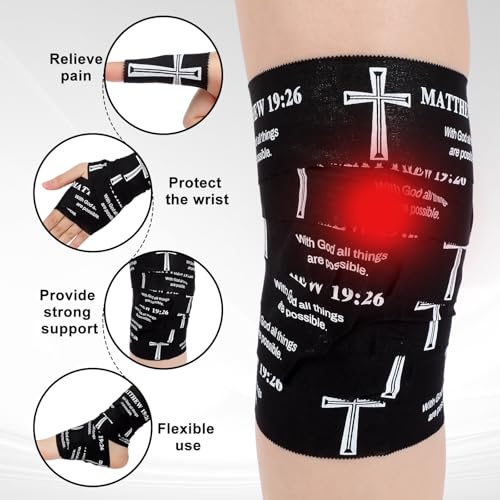 MiniInflat 2 Pcs Christian Cross Athletic Tape Sports Tape 2in x 23ft Religion Jesus Wrist Wrap for Soccer Football Baseball, Gift for Graduation Teacher Nurses Week Pentecost(Black,Matthew 19:26) - color: Black, style: Matthew