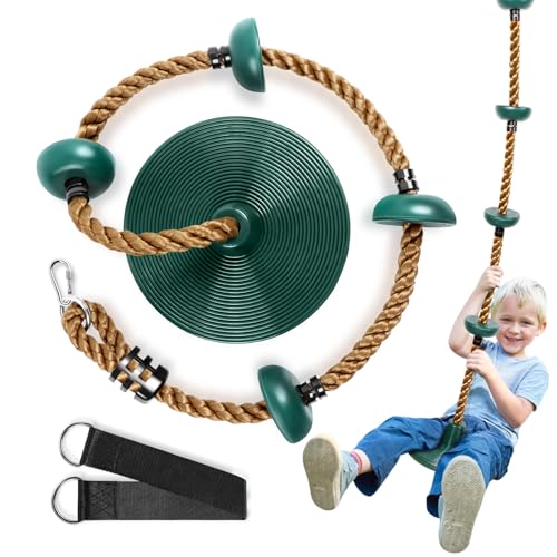 Climbing Rope Tree Swing with Platforms and Swing Seat Outdoor Playground Accessories for Kids Including Hanging Strap & Carabiner - color: Green-brown Rope