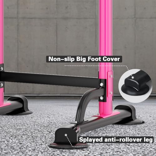 soges Power Tower Pull Up Bar Station, Free Standing Pull Up Rack Dip Station for Home Gym, Height Adjustable Home Strength Training Fitness Workout Equipment - color: Pink