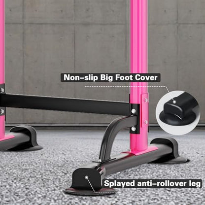 soges Power Tower Pull Up Bar Station, Free Standing Pull Up Rack Dip Station for Home Gym, Height Adjustable Home Strength Training Fitness Workout Equipment - color: Pink