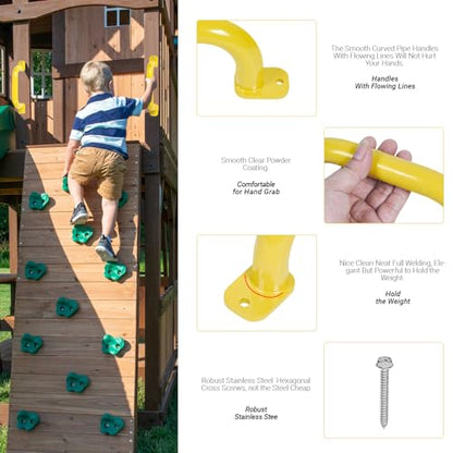 ESPETS 4 Pack of 10 Inch Yellow Metal Outdoor Playground Handles | Rust-resistence Metal Playset Accessories, Playhouse ladder handles, Indoor Monkey Bars, Treehouse, Climbing walls handles - color: Yellow