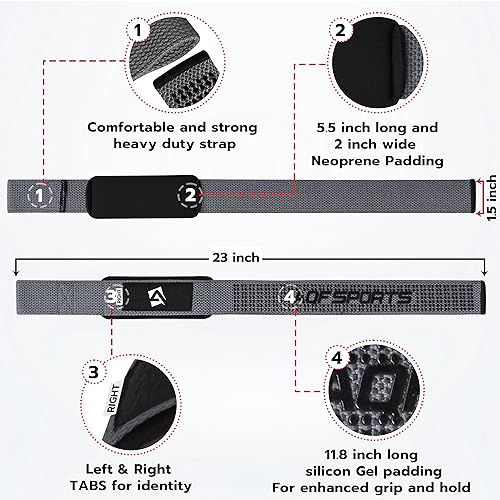 AQF Weight Lifting Straps, Padded Cotton Gym Wrist Straps for Deadlifts | 23" Extra-Long, Heavy-Duty Webbing, 5mm Neoprene Cushioning, Open-Loop Design, Sold as Pair, Ideal for Rows & Pull Workout - color: Grey Gel Grip