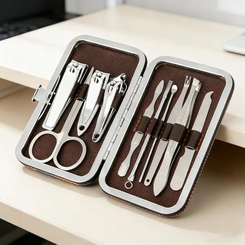 10 Pcs Manicure Set, Professional Portable Nail Care Kit with Nail Clippers, Nail Trimmer, and Grooming Tools for Home and Travel Use - color: 10 Pcs Brown