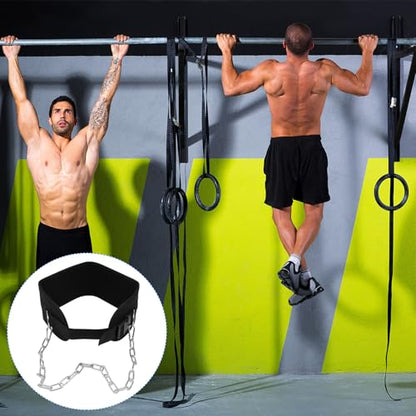 Weighted Dip Belt with Galvanized Chain for Pull-ups and Dips Knitted Tape Support for Back Comfort Muscle Strengthening Resistance Equipment for Weight Training and Fitness