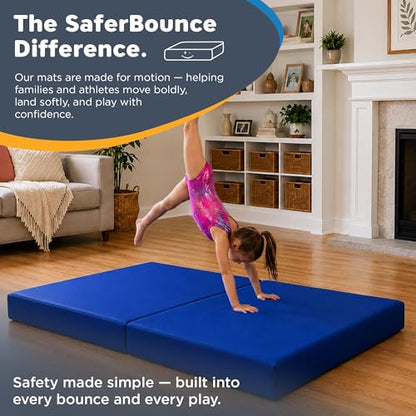 SaferBounce Landing Gymnastics Mat 6Ft x 4Ft x 6″ | Crash Pad for Kids | Soft Gymnastics Pad for Tumbling, Cheerleading & Training | Toddler Crash Mat | Sensory Crashpad | Climbing & Bouldering