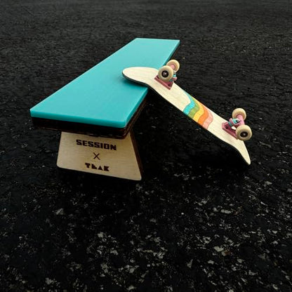 Teak Tuning x Session Wooden Fingerboard Obstacle - The Bench, Baltic Birch Wood with Teal Acrylic Surface, 7 7/8 x 1 3/4 x 1 3/4 Inches