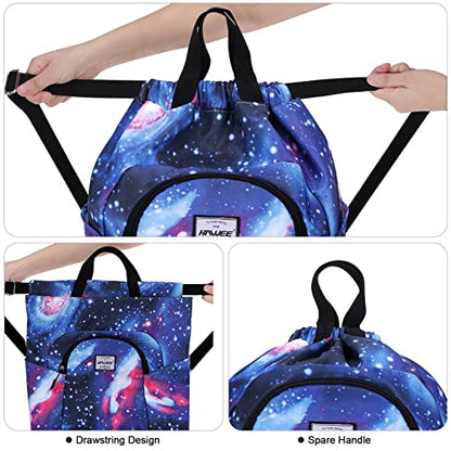 Dry Wet Drawstring Backpack with Shoe Compartment for Women Adjustable Gym Bag - color: Galaxy