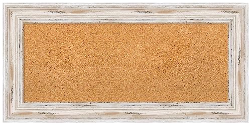 Amanti Art Natural Cork Board for Wall, 17x35 Vision Board with White Frame, Medium Corkboard Office Decor for Home Organization, Cottage Corkboard Pinboard to Display Items for Home Organization in - color: Alexandria White Wash, size: 17" x 35"