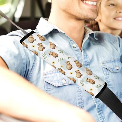 2 Pack Breathable Car Seat Belt Pad for Child, Stroller Pushchair High Chair, Cute Capybara Blue Floral Neck Strap Covers, Neck and Shoulder Support - color: Pattern 957