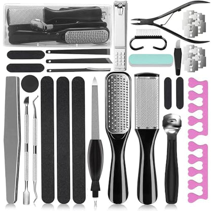 36 in 1 Pedicure Kit, Stainless Steel Foot Care Kit with Foot File | Professional pedicure kit with foot file, foot rasp, callus remover, nail clipper and cuticle pusher for home spa care. - style: Black&Pink