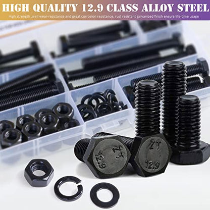 80Pcs m8 x 1.25 Bolt Metric Nuts and Bolts Assortment 30mm, 40mm, 50mm, 60mm, 70mm, 20 Sets Black Full Thread Hex Head Bolts and Nuts Kit M8, 12.9 Grade Alloy Steel with Flat and Lock Washers - style: black-M8 Hex Bolts