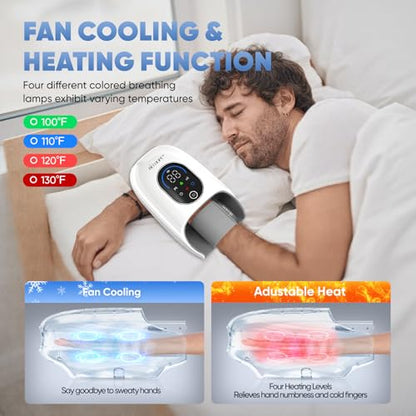Hand Massager with Heat and Compression for Arthritis and Carpal Tunnel Relief, Finger Wrist Massager with 9 Modes & Hot Cold Therapy, Gifts for Women Men, White - color: White