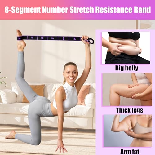 2PCS Fitness Resistance Band with Handles, Numbered 8 Segment Stretch Resistance Bands, Adjustable Stretching Exercise Band for Full Body Workout & Body Shaping - color: red+purple