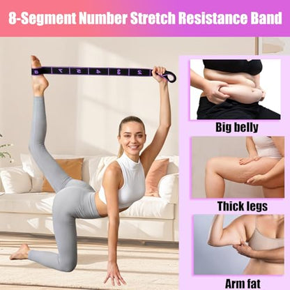 2PCS Fitness Resistance Band with Handles, Numbered 8 Segment Stretch Resistance Bands, Adjustable Stretching Exercise Band for Full Body Workout & Body Shaping - color: red+purple
