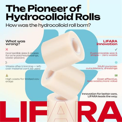 LIFARA Hydrocolloid Roll for Wound Care - Cut-to-Size, Hydrocolloid Patch Bandages with Self-Adhesive, Ultra Absorbent & Waterproof, First Aid Kit Essential (19.7mil/ 0.5mm Thickness, 2in*10ft) - size: 2in*10ft, 19.7mil/ 0.5mm Thickness