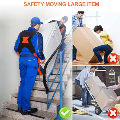 Upgraded Furniture Moving Straps with Chest Buckle,Shoulder Moving Straps with 1-Person Lifting Strap, Adjustable Easily Lifting and Moving for Mattresses, Appliances Heavy Object Up to 1200LBS - color: Orange-2Person Straps