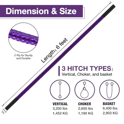 Lift Sling Straps,1" x 6' 2-Ply Heavy Duty Flat Eye Lift Sling | Twist Eye Polyester Lifting Sling Straps Nylon Tree Saver Recovery Strap Web Slings Rigging Moving Tow Hoisting Gear Strap - color: Purple, size: 1" x 6’