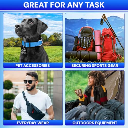 TECEUM 1" Nylon Strap Kit with Buckles, Simple Blue 6 yards Repair Set | Heavy duty hardware kit: 6yd webbing, 6 quick release buckles, 12 tri-glide slide clips, 6 metal D-rings for crafting. - color: Simple Blue, size: 1" - 6 yards, style: 6 Buckle - 12