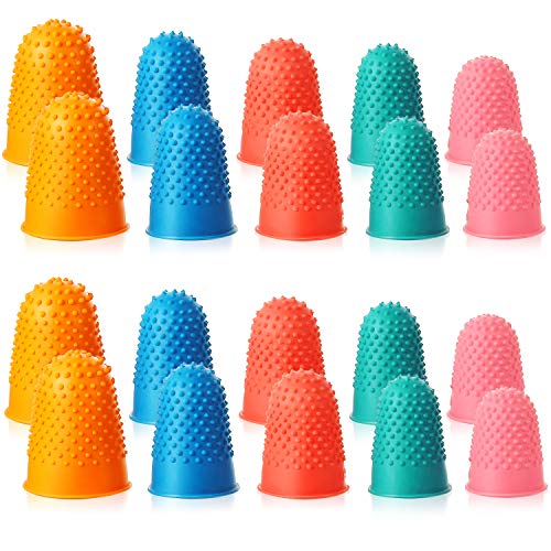 SATINIOR 20 Pcs Rubber Fingers Tip Finger Protectors Covers for Hand Sewing Reusable Grips Rubber Thimbles for Money Counting Collating Knitting Paperwork Hot Glue Sorting(Xs S M L XL,5 Colors) - color: 5 colors, size: XS S M L XL