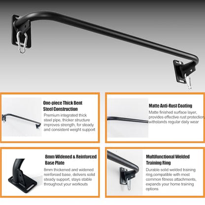 Wall Mounted Doorway Pull Up Bar, Carbon Steel Chin Up Bar and Pull Up Bar with Reinforced Steel Plate Support for Joists and Wall Studs, Strength Training Workouts