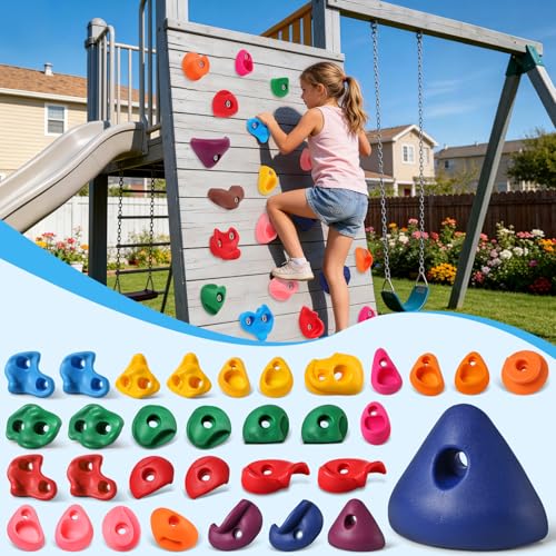 32 PCS Rock Climbing Holds for Kids,Rock Climbing Wall Grips Climbing Rocks Wall Kit for Indoor and Outdoor Playground Play Set with Hardware（Style B） - color: 32pcs-multicolor-b