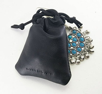 3 Pack Lambskin Leather Drawstrings Pouch: Black, 11.5cm X 11.5cm - color: Black