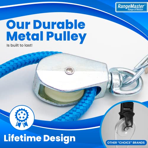 RangeMaster BlueRanger Over the Door Shoulder Pulley, Shoulder Pulley for Physical Therapy, Aids Pain Free Range of Motion in Frozen Shoulder, Adjustable Cleated Handles, Web Strap (FSA/HSA) | Adjustable Cleated Handles | Aids Range of Motion | Over-the-D