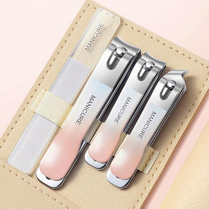 4 Pcs Manicure Set Stainless Steel Nail Clippers, Beauty Tool Portable Set Professional Grooming Kits, Travel Nail Kit for Men and Women (Gradient Pink) - color: Gradient Pink