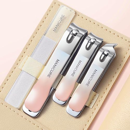 4 Pcs Manicure Set Stainless Steel Nail Clippers, Beauty Tool Portable Set Professional Grooming Kits, Travel Nail Kit for Men and Women (Gradient Pink) - color: Gradient Pink
