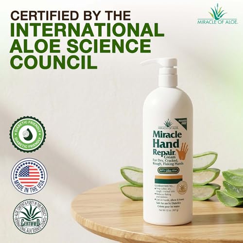 Miracle Hand Repair Cream For Dry Cracked Hands, 32 Oz, 60% Aloe Vera | Non Greasy Fast Absorbing Hand Lotion, Moisturizer For Working Hands, Extremely Dry Rough Skin, Elbows & Knees, Men & Women - size: 32 Ounce (Pack of 1)