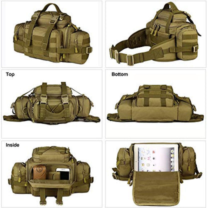 Tactical Assault Gear Sling Pack Hiking Duffle Fanny Packs MOLLE Compact Utility Military Waist Range Bag Heavy Duty EDC Camera Shoulder Backpack (Coyote Brown) - color: Coyote Brown