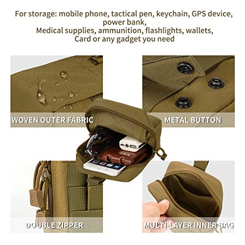 2 Pack Tactical Molle EDC Pouch Multi-Purpose Compact Pack Water-Resistant Utility Pouch with Flag Patch - color: Khaki