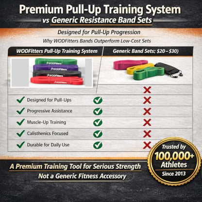 WODFitters Pro Series Pull-Up Assistance Bands – Premium Resistance Loop Bands for Assisted Pull Ups, Muscle Ups, Strength Training & Mobility – Durable Bands for Functional Fitness - color: #3 Purple 40-80 lbs