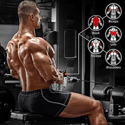 Yes4All Cable Machine Attachment, Double D Handle & Tricep Rope Cable Attachment, Weight Machine Accessories Load 880 LB for Home Gym - color: A. Double Row Chrome
