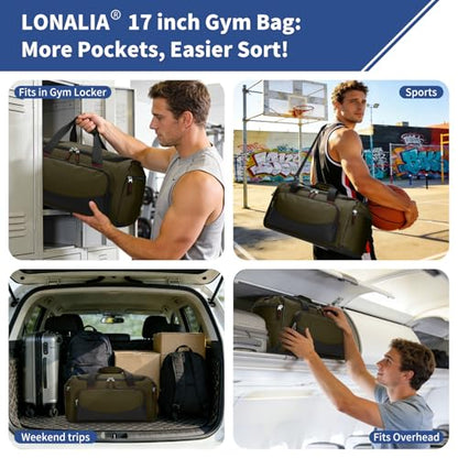30L Gym Sport Duffle Bag - 17 inch Carry on Weekender Overnight Bag for Travel, Workout, Fitness (Olive Green-30L) - color: Olive Green
