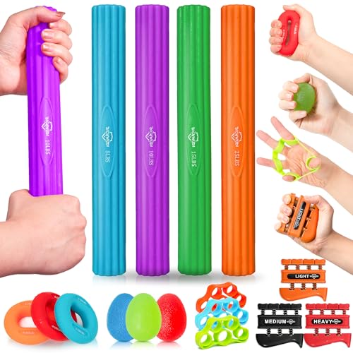 DICYWUDI Flex Therapy Bar and Grip Strength Trainers set, Physical Therapy & Resistance Bar for Golfers Elbow,Tendinitis,Wrist,Forearms Pain, Improve Grip Strength and Relieve Pain - color: 16pcs ‎orange Sets