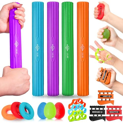 DICYWUDI Flex Therapy Bar and Grip Strength Trainers set, Physical Therapy & Resistance Bar for Golfers Elbow,Tendinitis,Wrist,Forearms Pain, Improve Grip Strength and Relieve Pain - color: 16pcs ‎orange Sets
