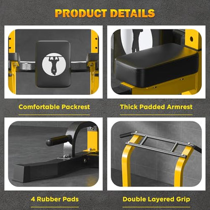 DlandHome Power Tower Pull Up Bar Station, 10 Level Adjustable Height | Heavy Duty Pull Up Dip Station for Home Gym Strength Training Equipment, Comfortable Backrest, 330LBS Weight Capacity - color: Yellow