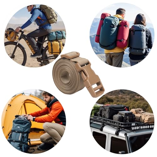 XTACER 1 Inch Molle Backpack Accessory Strap Luggage Straps Cover Strap Sleeping Bag Strap with Buckle (TAN, 40) - color: TAN, size: 40 Inches