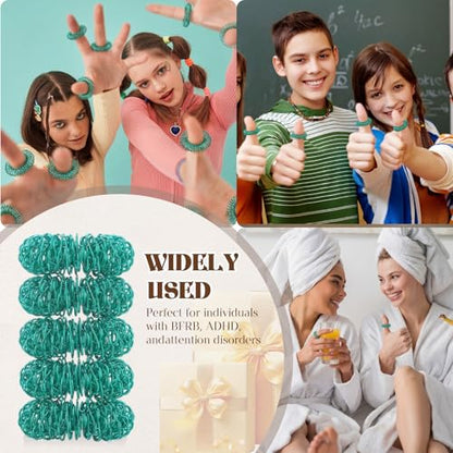 Nuogo 200 Pcs Acupressure Rings Fidget Spiky Sensory Finger Massager Ring Stress Relief Fidget Sensory Toys Anxiety Relief Toys Stress Reducer for Men, Women(Green) - color: Green