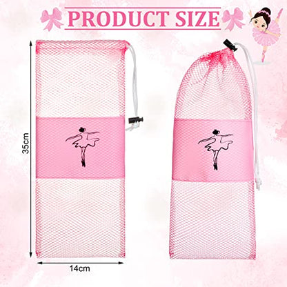 Shappy 4 Pcs Pointe Shoes Bag Mesh Dance Shoe Storage Ballet Accessories for Women Girls, Drawstring Pouch - color: pink
