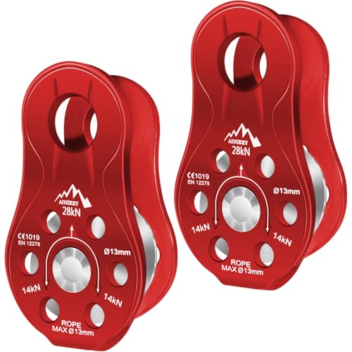 Fixed Plate Micro Pulley, 28KN CE Certified General Purpose Small Aluminum Rope Pulleys Slack Tender for Hauling/Rigging/Climbing/Aloft Work/Rappelling etc (Pack of 2(28KN Pulley Red)) - color: Pack of 2(28KN Pulley Red)