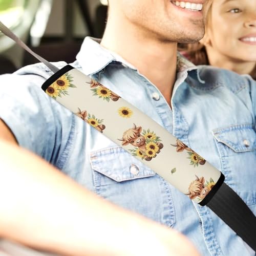 2 Pack Highland Cow Sunflower Cute Seat Belt Cover Universal Fit Seat Belt Cushion for Kids, Stroller Pushchair High Chair, Neck and Shoulder Support - color: Pattern 827