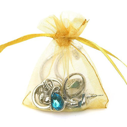 Boshen 100/200PCS Organza Gift Candy Sheer Bags Mesh Jewelry Pouches Drawstring Bulk for Wedding Party Favors Christmas (3" X 4"(100PCS), Gold) - color: Gold-3" X 4"(100PCS)