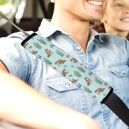 Soft Padded Car Seat Straps Shoulder Pads for Elderly Support, All Vehicles, 1 Pair Cute Otters Print Shoulder Protector Anti-Slip Pad - color: Pattern 285