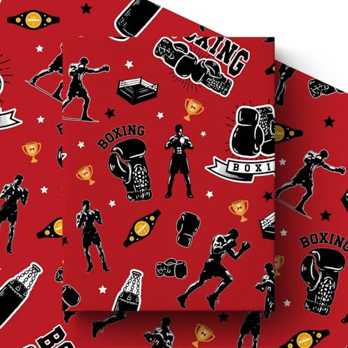 Liobelon Boxing Wrapping Paper Roll, Sports Gift Wrap with Boxing Gloves, Punching Bag, Champion Belt & Boxer Design – for Birthday, Father’s Day, Fight Fan Presents, 17 Inch X 16.4 Feet - color: Boxing